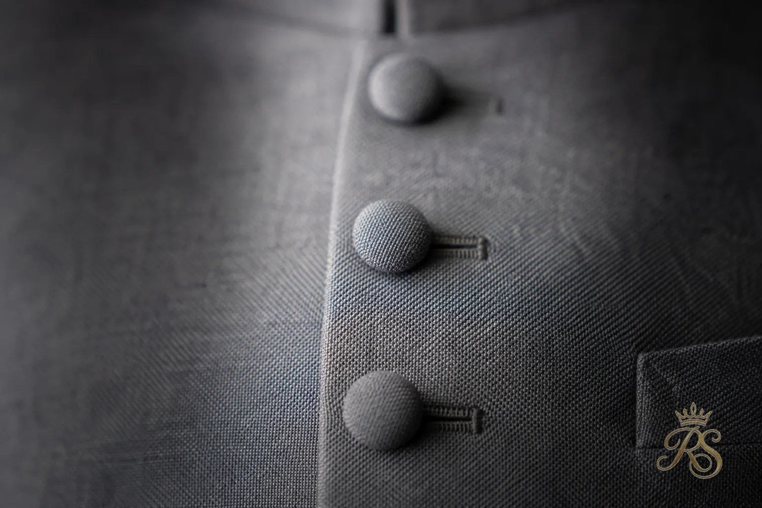 Close-up of bandhgala jacket button row detailing