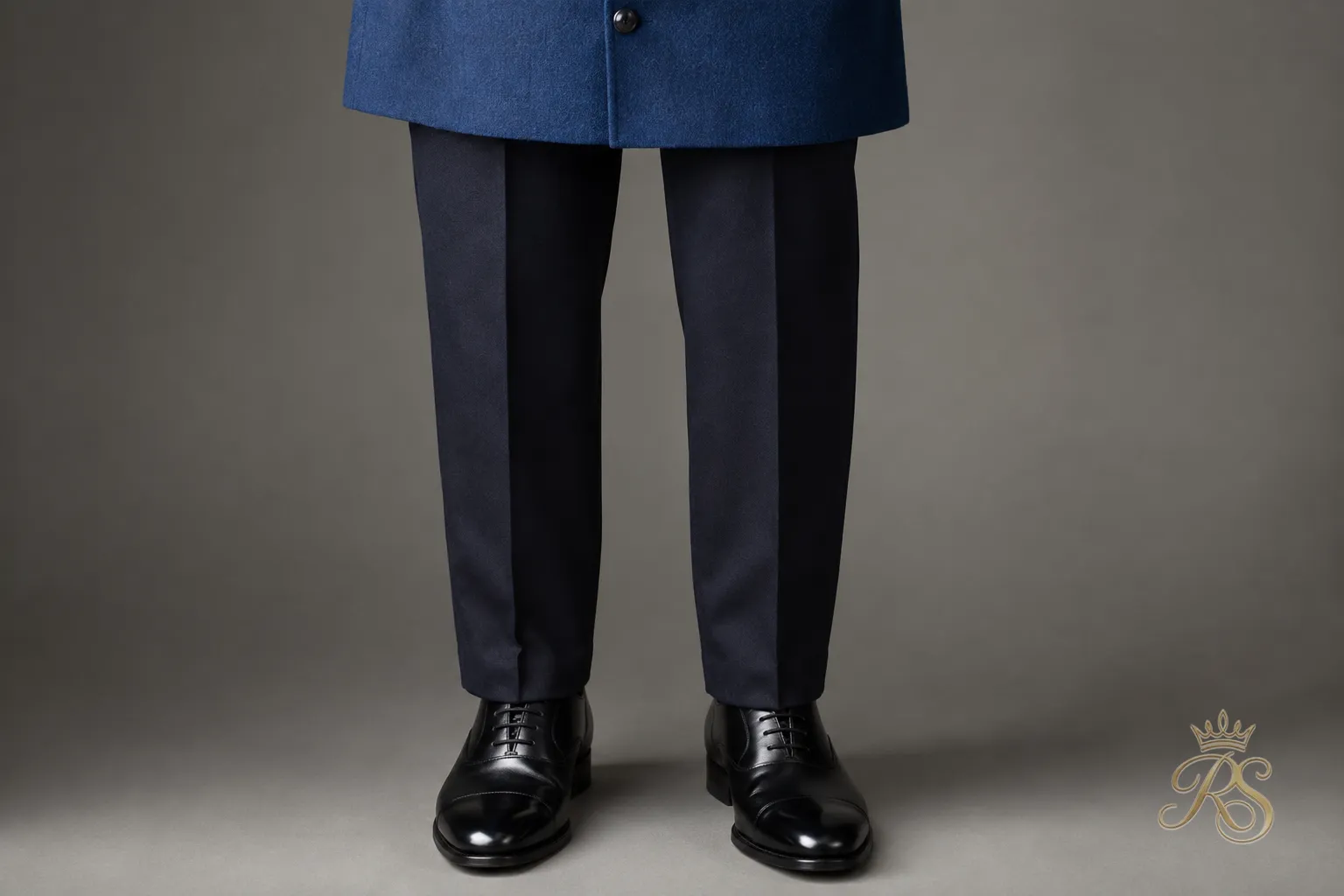 Formal oxford shoes paired with a tailored bandhgala jacket and trousers