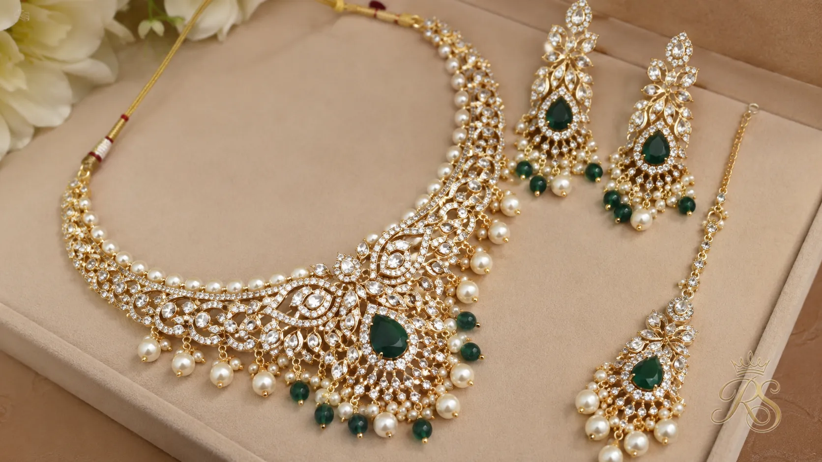 Fusion bridal jewellery set combining traditional Indian motifs with modern Western design elements