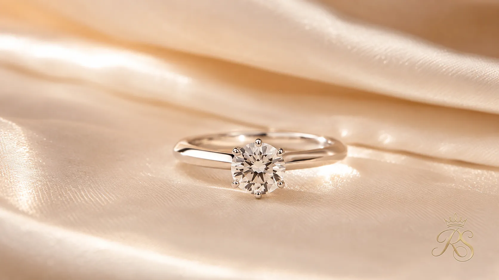Classic solitaire engagement ring with a single diamond on a plain polished band