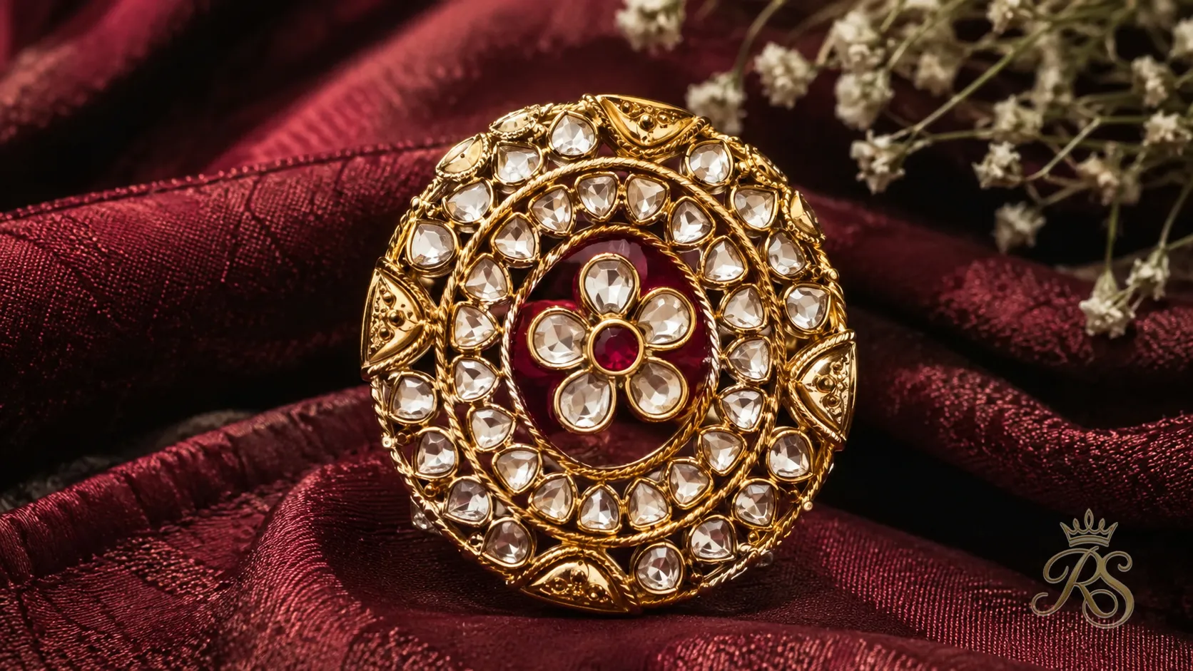 Rajasthani polki and kundan bridal ring set in traditional uncut diamond gold work