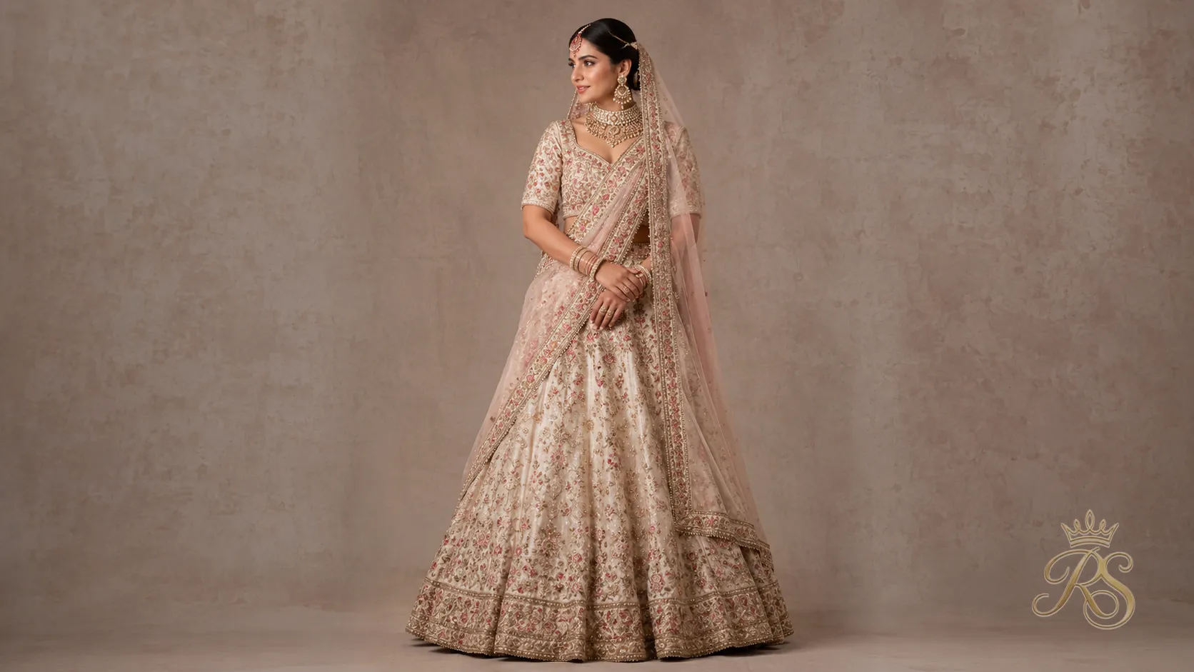 A-line bridal lehenga silhouette with flared skirt, classic couture cut