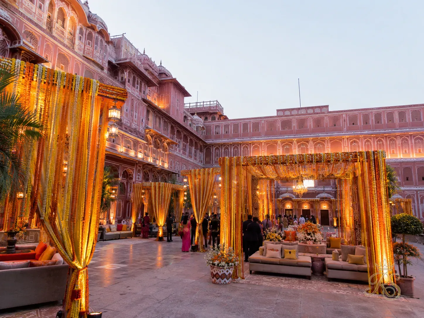 Pink City Jaipur palace courtyard decorated for a wedding