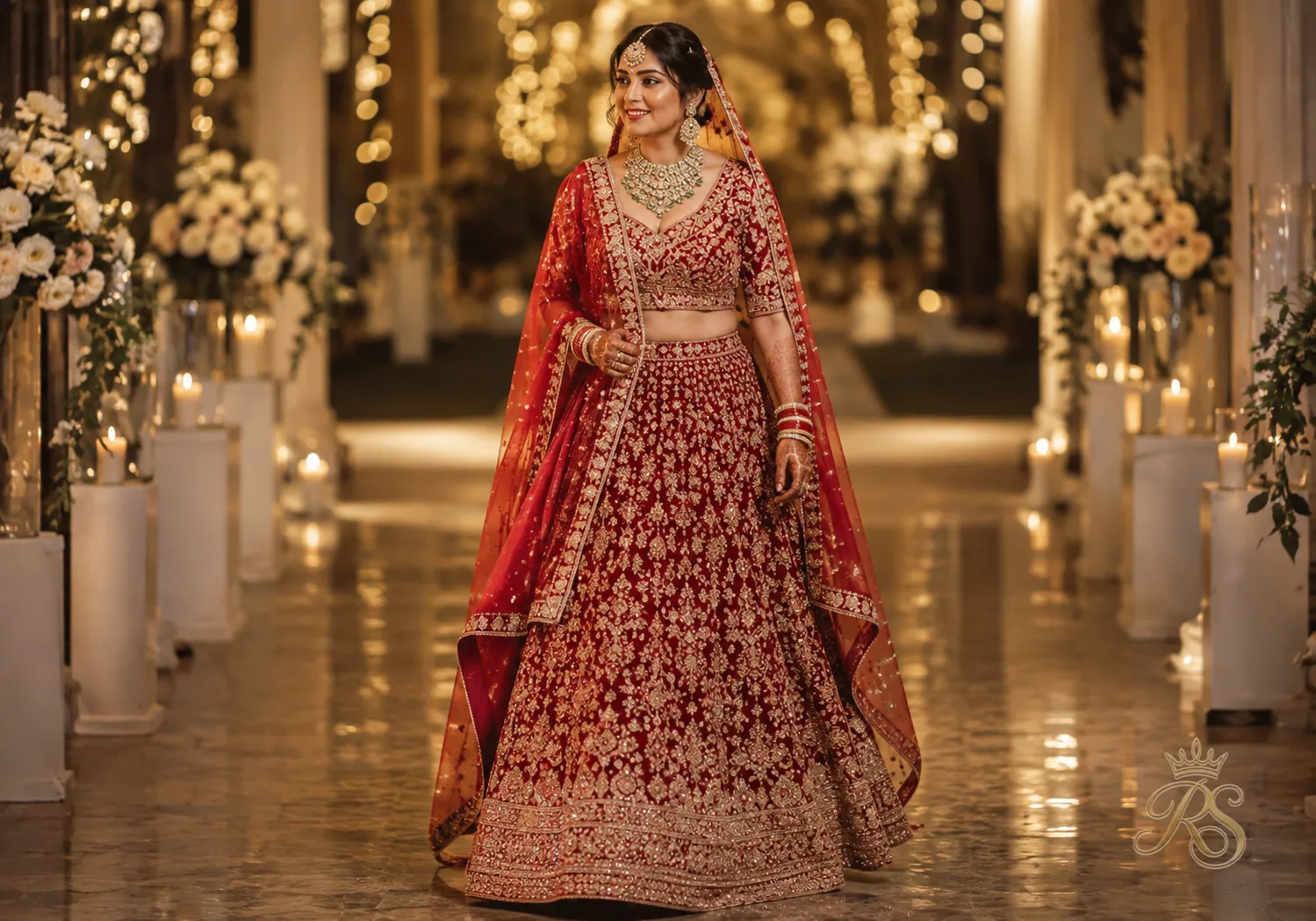 Bridal lehenga with a slimmer A-line flare silhouette