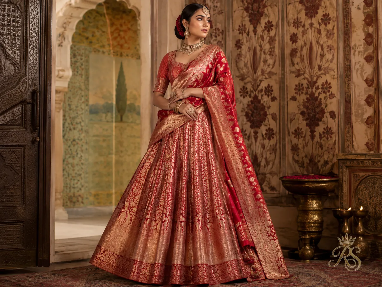 Banarasi silk bridal lehenga trend with woven brocade detailing