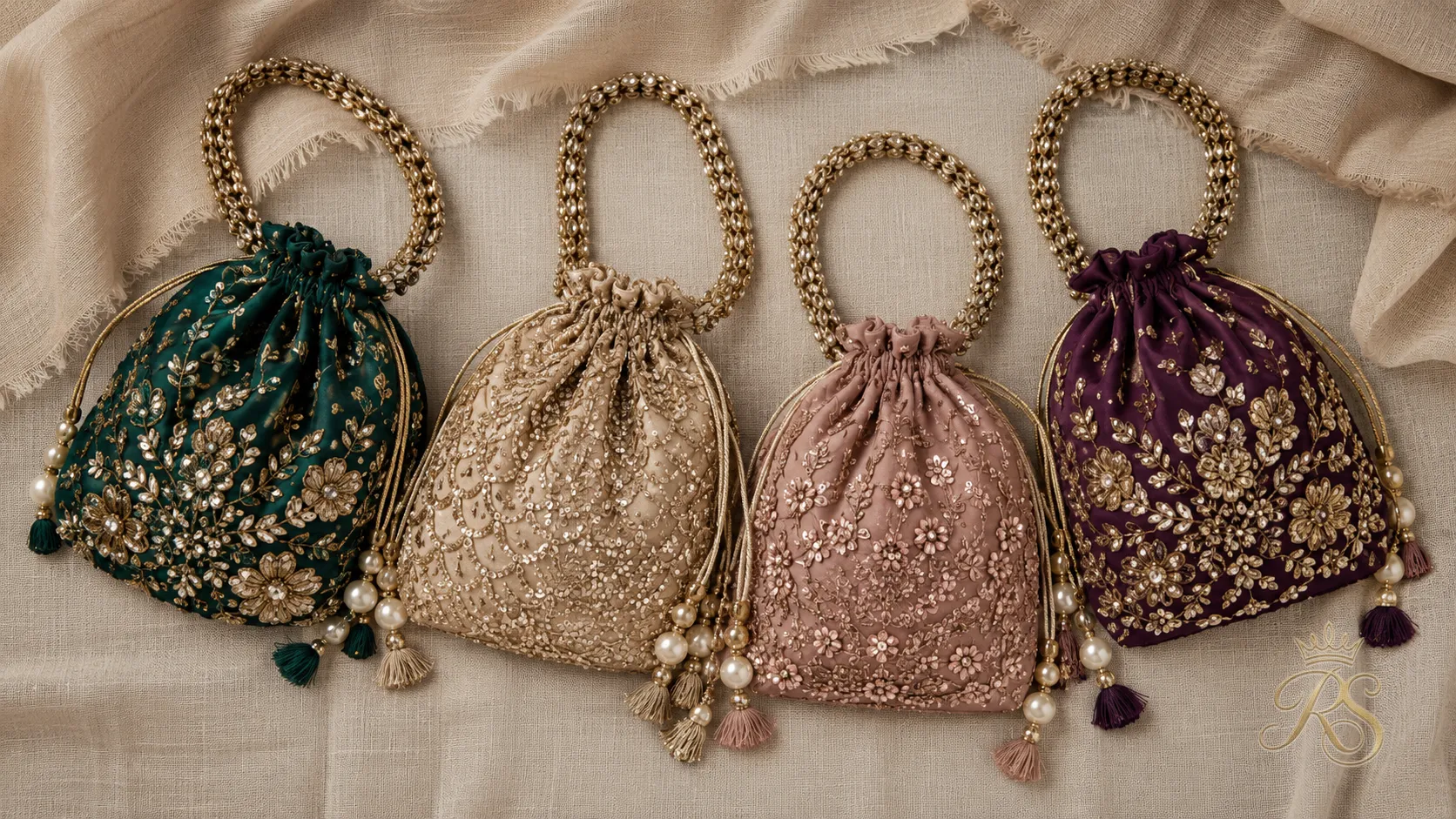 Color palette flatlay of trending bridal mini bag shades