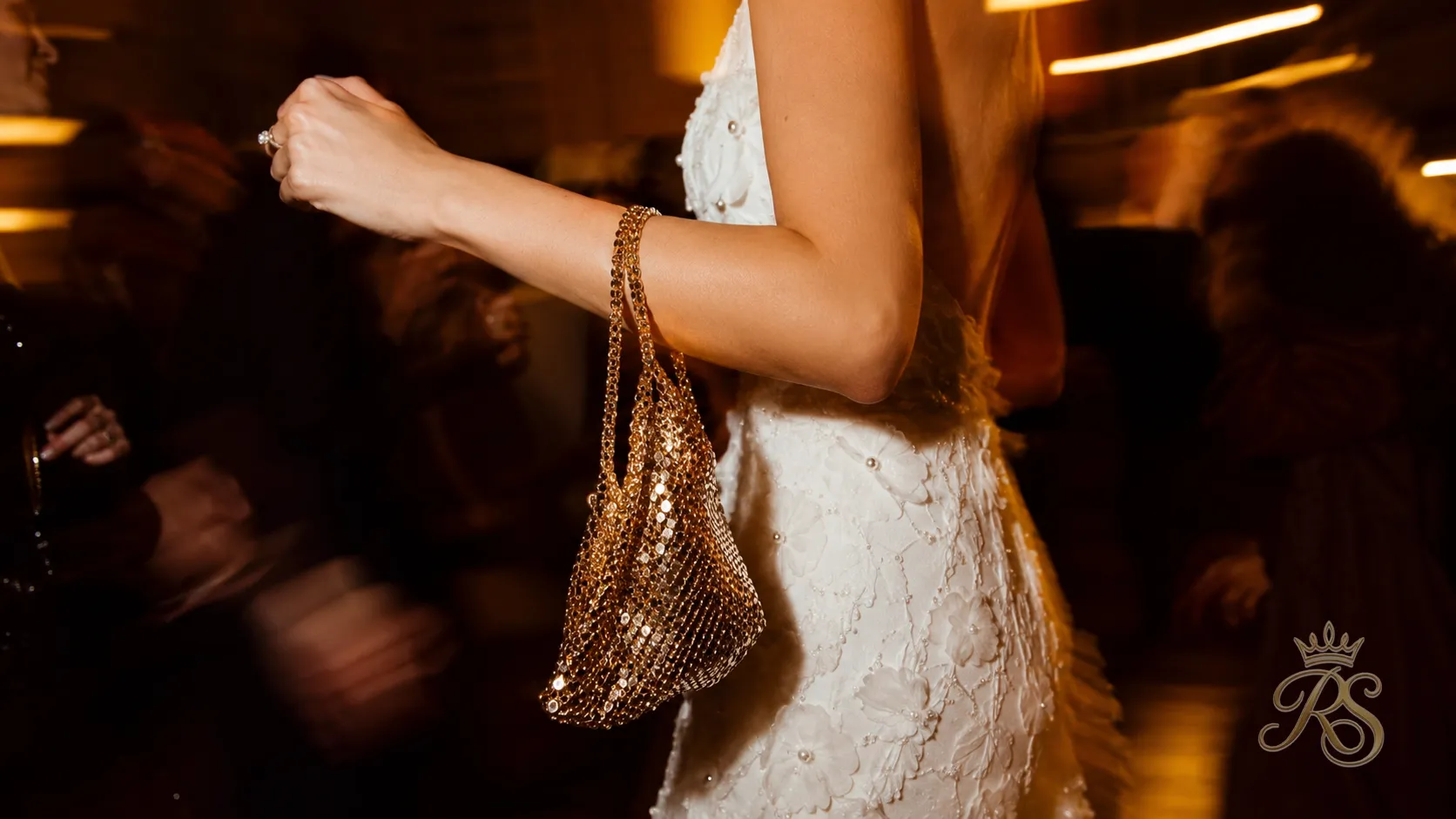 Metallic chainmail mini bag for a glam sangeet outfit