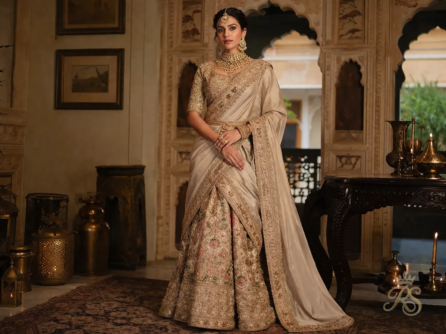 Fusion saree-lehenga hybrid bridal outfit