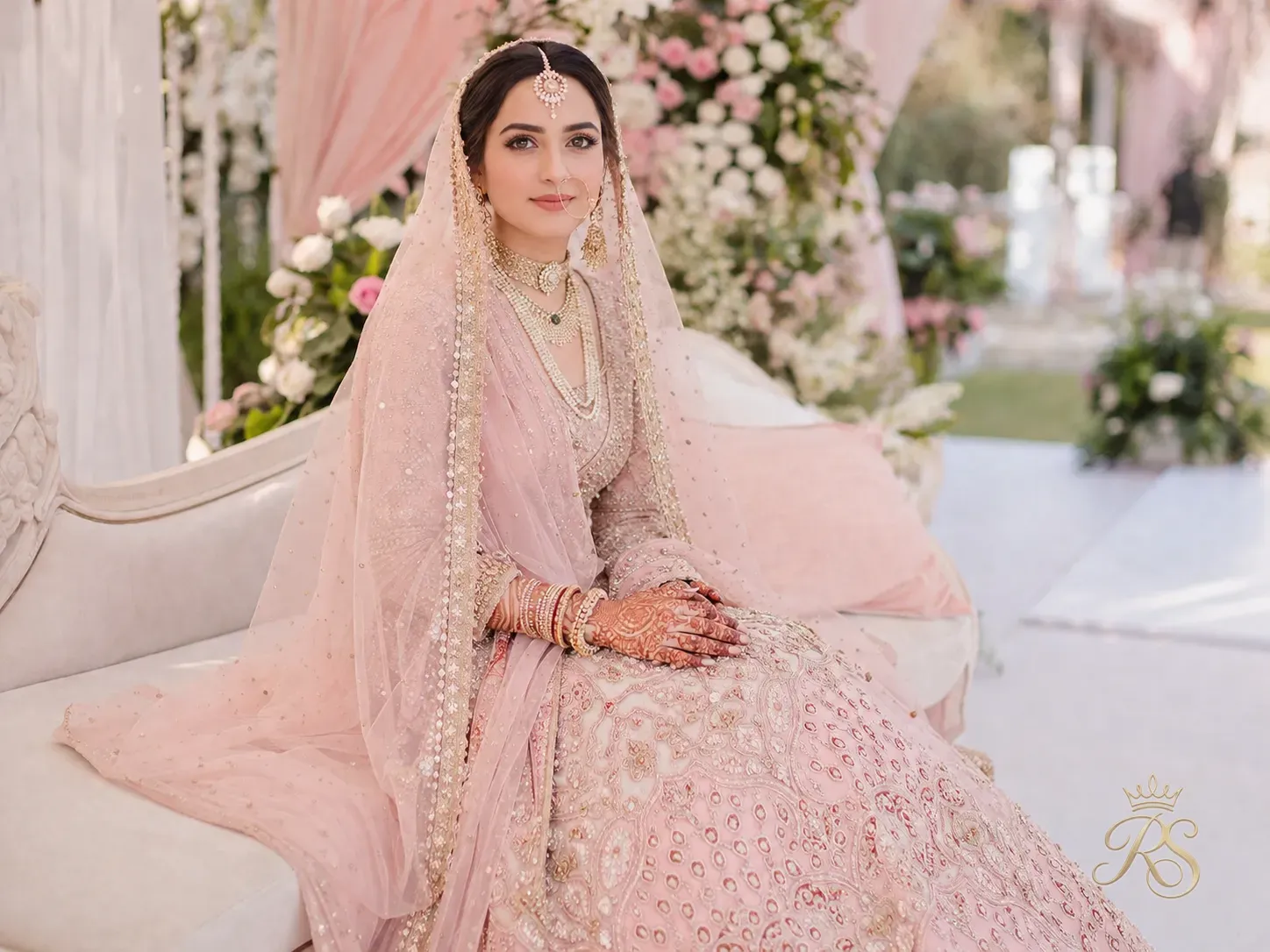 Pastel pink lehenga bridal look 2025