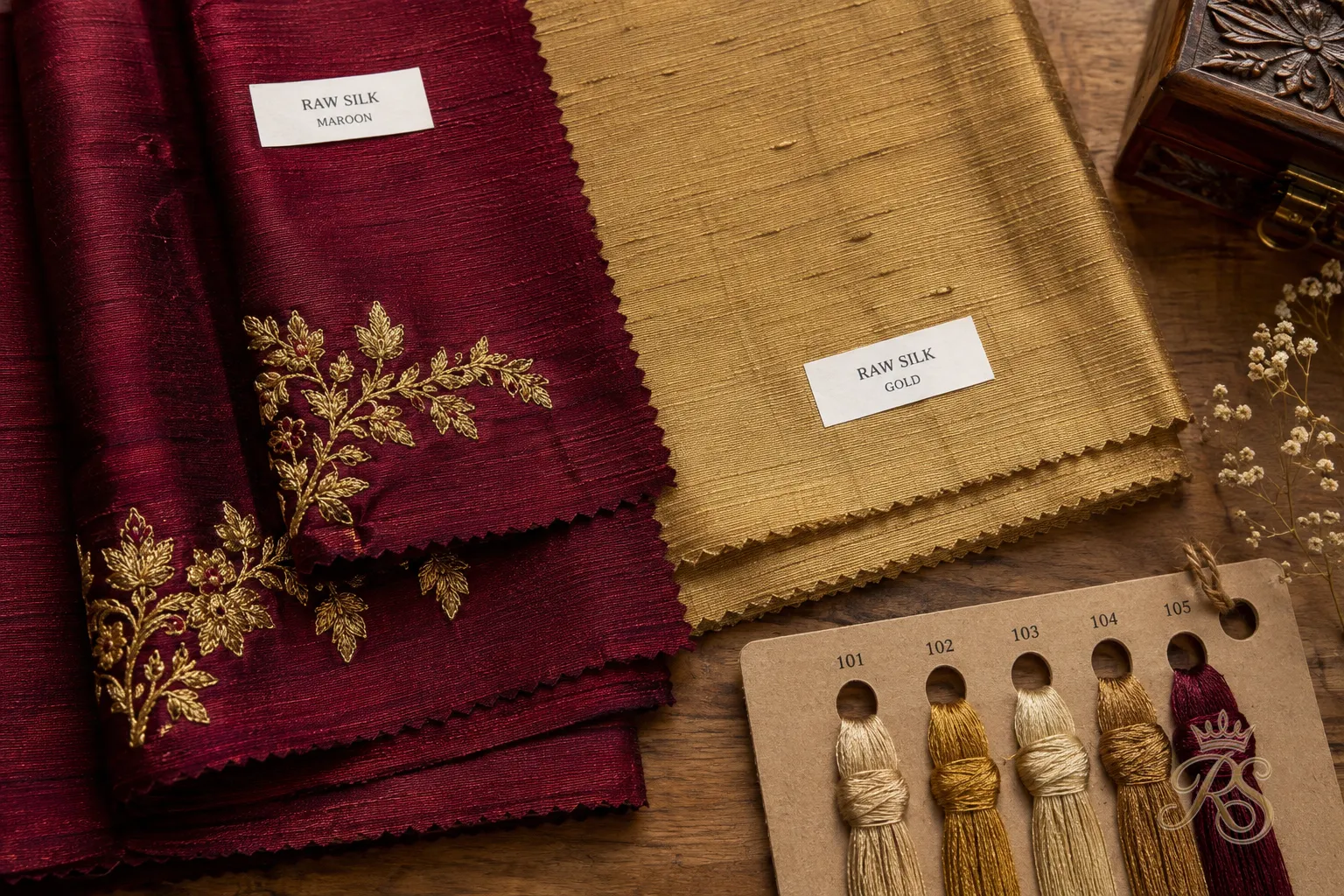 Close-up of raw silk fabric used for a groom's wedding sherwani